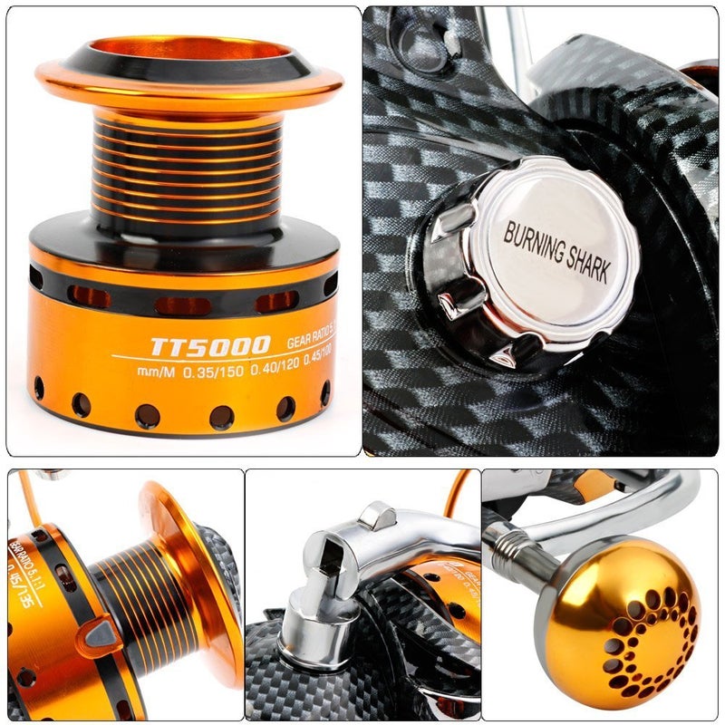 Burning Shark Fishing Reels- 12+1 BB, Light and Smooth Spinning Reels, Powerful Carbon Fiber Drag, Saltwater and Freshwater Fishing-TT5000 - Image 5
